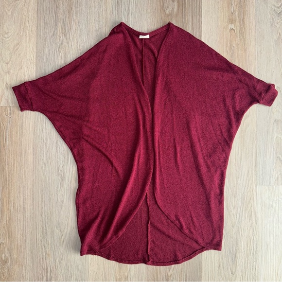 Burgundy Short Sleeve Open Front Cardigan by Full Tilt - Size XS - Picture 1 of 5